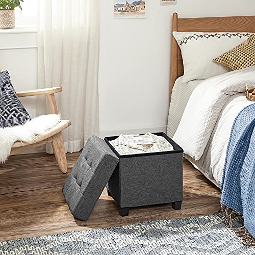 SONGMICS Storage Ottoman, Small Ottoman Foot Rest with Legs, 15 x 15 x 15.7 Inches Foot Stool, Load up to 660 lb, for Living Room, Bedroom, Dorm, Dark Gray ULSF14GYZ