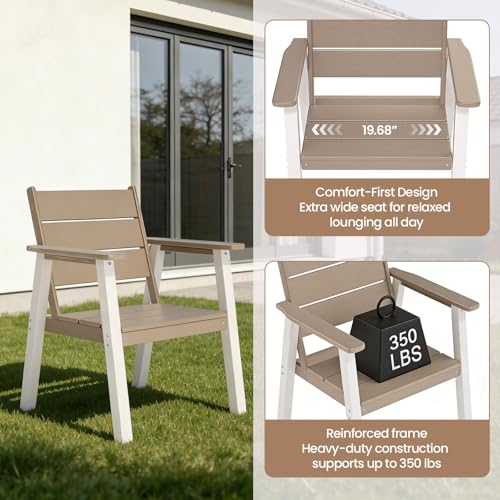 Polyhouz Outdoor Dining Set,7-Piece Patio Table and Chairs Set for 6, HDPE Outdoor Dining Table and Chairs with Umbrella Hole, All-Weather Patio Dining Furniture Set,White Brown