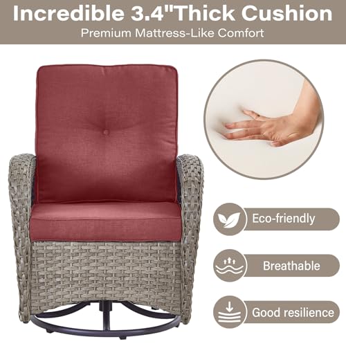 Belord Swivel Patio Chairs Wicker Set - Outdoor Swivel Rocker Chair with Side Table, 3 Piece Patio Glider Chairs Furniture Set with Water-Resistant Cushions for Deck Porch Sunroom