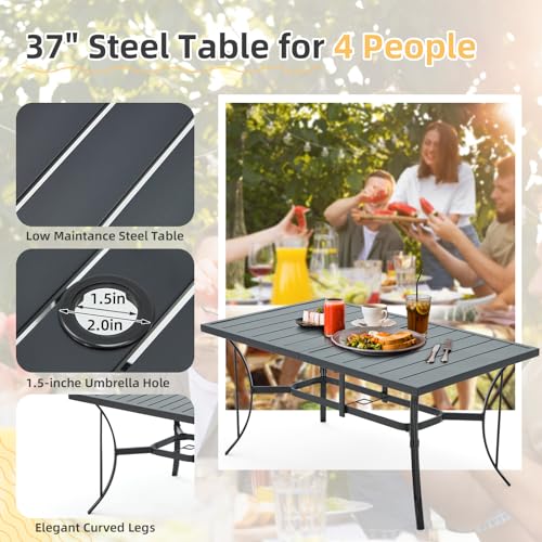 BUPPLEE Patio Dining Set for 6, 6 Piece Patio Swivel Chairs with 1 Piece Large Metal Rectangular Dining Table for Backyard Front Porch Pool Deck,Gray