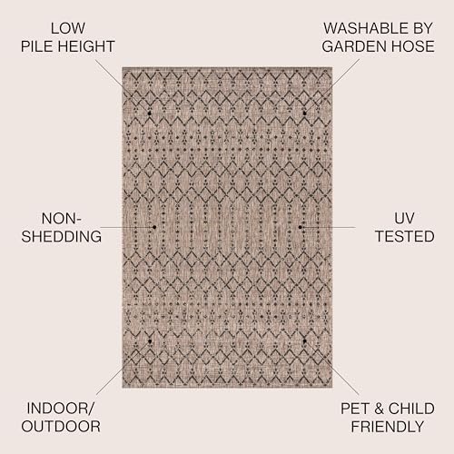 JONATHAN Y Moroccan Geometric Indoor Outdoor Area Rug 8X10 Natural/Black, Ourika Textured Weave for Backyard, Patio, Porch, Easy-Cleaning, High Traffic, Pet-Friendly, Non-Shedding (SMB108D-8)
