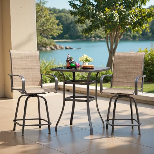 Devoko Patio Bar Stools Set of 2 All-Weather Outdoor Patio Furniture Set Counter Height Tall Patio Swivel Chairs for Bistro, Lawn, Garden, Backyard