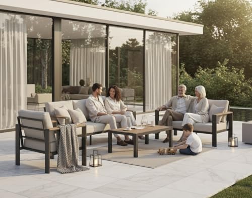 Oasbira Aluminum Outdoor Patio Furniture Set with Coffee Table, 5 Piece Patio Conversation Sets with Washable Thick Cushions, Outdoor Sectional Furniture Set for Porch, Balcony, Deck, Yard, Graphite