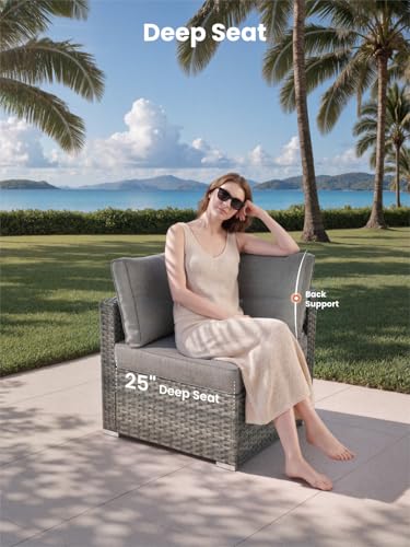 ovios 11 Piece Outdoor Patio Furniture Set with Fire Pit Table,Conversation Sectional Wicker Couch with Swivel Chairs,Modern Outside Sofa for Balcony Backyard, Dark Grey