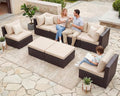 NICESOUL 8 Seat 29.3'' High Back Outdoor Furniture Set, Extra Large Rattan Patio Conversation Sets, Deep Seating Modular Sectional with Ottoman, Oversized Conversations for Backyard, Brown and Beige