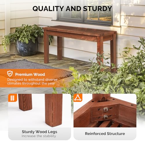 VINGLI Outdoor Wooden Bench, 40” Porch Bench Outdoor Backless Garden Bench, Small Outdoor Bench for Deck Patio Entryway