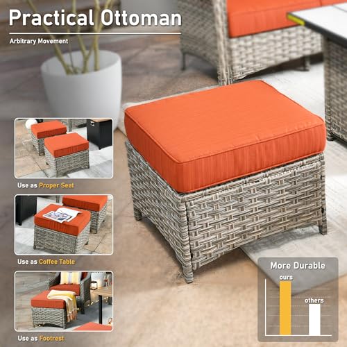 HOOOWOOO Wicker Patio Conversation Sets,6 Piece Outdoor Furniture Set with Swivel Rocking Chairs,All Weather Resistant Modern Outside Out Door Rattan Couch Chairs Side Table Set,Orange Red