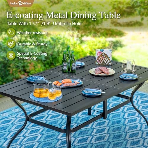 Sophia & William Outdoor Dining Set Patio Dining Set for 6 Outdoor Table and Chairs 7 Pieces Outdoor Patio Set with Swivel Patio Chairs 60"x 38" Metal Table for Garden Pool All Weather Blue