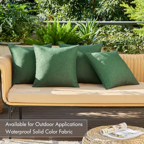 MIULEE Pack of 4 Decorative Outdoor Throw Pillow Covers Linen Waterproof Pillow Covers Summer Farmhouse Cushion Cases for Patio Garden Tent Balcony Couch Sofa 18x18 Inch Dark Green