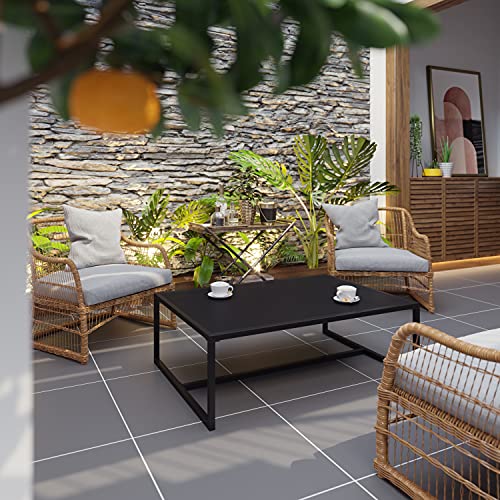 EMMA + OLIVER All-Weather Commercial Grade Indoor/Outdoor Steel Patio Coffee Table in Black