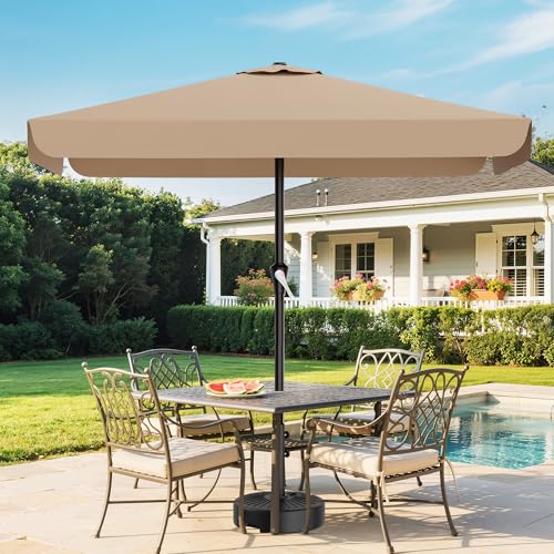 AreShark 8 X 10 FT Large Rectangular Patio Umbrella with Valance, Outdoor Table Market Umbrella w/Crank & 8 Ribs, Rectangle Outdoor Umbrellas for Garden, Deck, Yard and Poolside, Beige