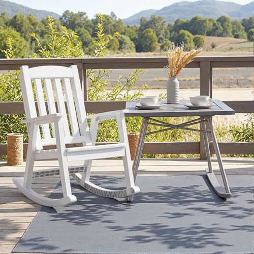 Devoko PP Material Rocking Chair Outdoor Indoor All Weather High Back Patio Rocker for Adult Heavy Duty Rocking Chair for Patio Backyard Porch Garden (Heavy Duty, White)