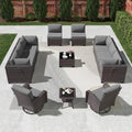 Kullavik 12PCS Outdoor Patio Furniture Set,PE Wicker Rattan Sectional Sofa Patio Conversation Sets with Tempered Glass Table,Swivel Rocking Chairs Set,Grey