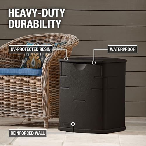 Rubbermaid Small Resin Outdoor Storage Deck Box (19 Gal) Weather Resistant Brown Deck Organization for Home/Small Garden Tools/Grilling Accessories/Pool Supplies
