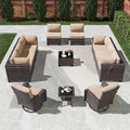 Kullavik 12PCS Outdoor Patio Furniture Set,PE Wicker Rattan Sectional Sofa Patio Conversation Sets with Tempered Glass Table,Swivel Rocking Chairs Set,Sand