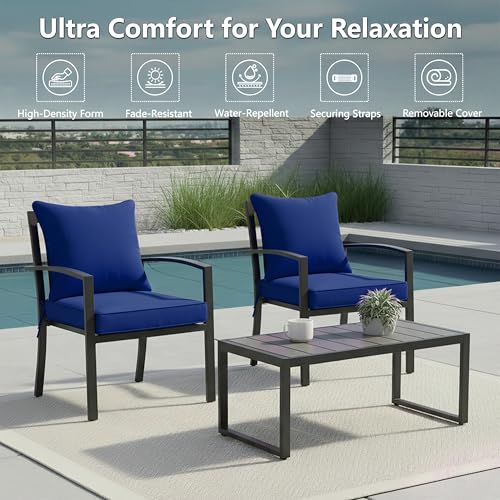 24x24 Inch Outdoor Chair Cushions Set of 2, Patio Furniture Cushions - Removable Cover, Water-Repellent, Fade-Resistant, Non-Slip Bottom & Straps, Replacement for Deep Seat Sofa & Couch - Navy