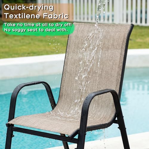 CHINNLUU Outdoor Patio Chairs Set of 6 Stackable Dining Chairs All-Weather Textilene Furniture Set for Pool Deck, Backyard, Garden