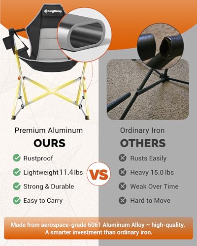 KingCamp Hammock Chair with Footrest – Heavy Duty Swinging Rocking Camping Chairs for Adults up to 400lbs, Folding Portable Oversized Rocker with Cup Holder & Pillow for Outdoor Beach Lawn RV Sports