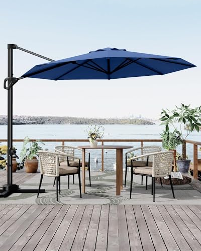 GarveeLife 10FT Patio Umbrella Outdoor Large Cantilever Umbrella Market Sun Shade Windproof Offset Umbrella with 360-Degree Rotation for Garden Deck Pool Patio, Navy Blue