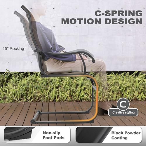 NUU GARDEN Patio Dining Chairs Set of 2, All Weather Outdoor Padded Textilene Patio Chairs, Breathable Spring Motion Textile High Back Outdoor Dining Chairs for Backyard, Lawn, Deck, Brown