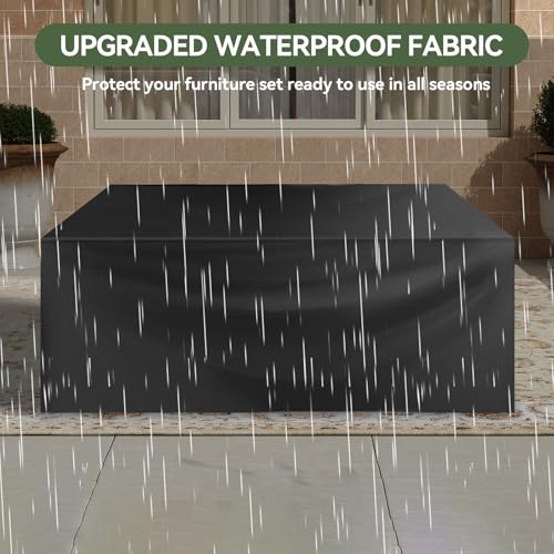 Aoxun 8 Piece Outdoor Patio Furniture Set 7 Seats, Outdoor Sectional with Thick Waterproof Cushions, Patio Conversation Sets for Garden,Backyard, Porch, Balcony, Deck, Black & Beige
