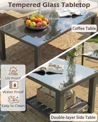 U-MAX Aluminum Patio Furniture Set 7 Seats, Modern Furniture Clearance with Coffee Table & Side Table, Patio Conversation Sets with Deep Cushions for Lawn, Garden, Porch, Balcony, Dark Grey
