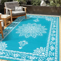 Outdoor Rug 5x8 Ft, Waterproof Plastic Straw Patio Rug, Reversible Backyard Carpet UV Resistant Portable RV Mat Clearance, Large Indoor Outdoor Rug for Patio, Porch, Deck, Balcony, Teal