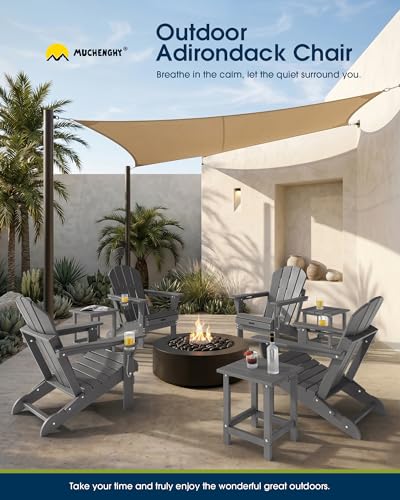 MUCHENGHY Folding Adirondack Chairs, Patio Chairs, Lawn Chairs, Outdoor Chair, Adirondack Chair Plastic, Fire Pit, Weather Resistant with Cup Holder for Deck, Backyard, Garden(Gray)
