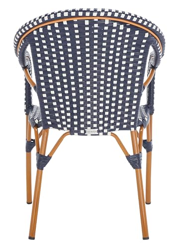 SAFAVIEH Outdoor - California Armchair Set of 2 - Navy & White - Faux Wicker & Aluminum Frame - Woven Bistro Design with Arms - Ideal for Patio, Sunroom, Dining Area, 17.3" Seat Height (PAT7531E-SET2)