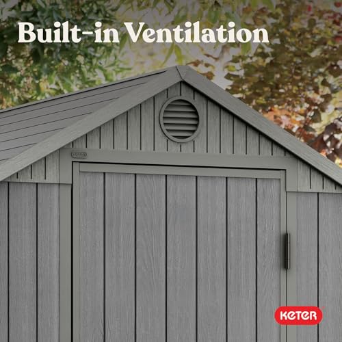 Keter Darwin 4x6 Feet Outdoor Storage Shed, Graphite Gray – Lockable Resin Organizer Unit with Single Door, Window, and Skylight for Backyard, Garden, or Lawn Organization
