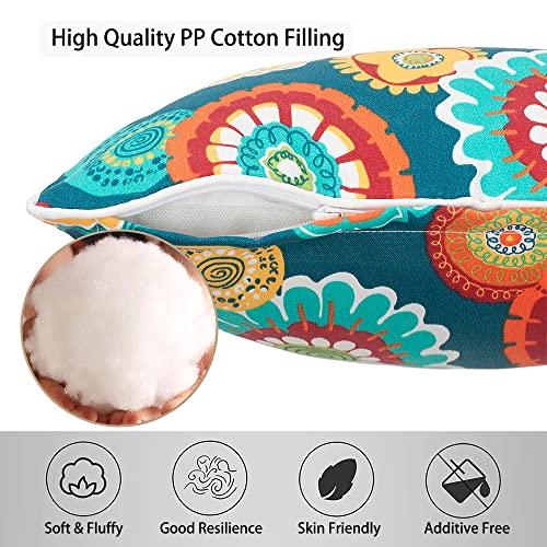 Magpie Fabrics Pack of 2 Outdoor Waterproof Lumbar Rectangular Throw Pillow with Insert 12x20 Inch, Home Decorative Toss Cushion for Patio Garden Car Office (Heronsbill Turquoise Green)