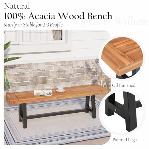 Sophia & William Outdoor Bench Garden Bench Wood 63", Patio Dining Bench Weatherproof, Wooden Park Front Porch Benches for Outside, Backless Acacia Wood Bench Long Narrow Clearance, Teak