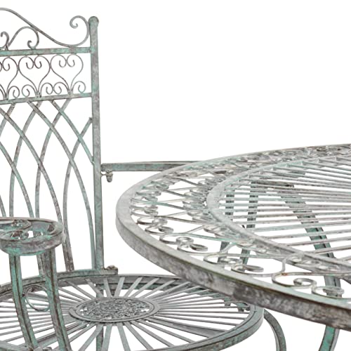 SAFAVIEH Outdoor - Thessaly 5-Piece Bistro Dining Set - Antique Dark Green Iron Metal - Vintage Victorian Scrollwork - Ideal for Patio, Deck, Porch, Garden (PAT5003D)