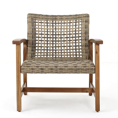 Christopher Knight Home Hamptom Outdoor 5 Piece Acacia Wood and Wicker Sofa Conversation Set, Gray