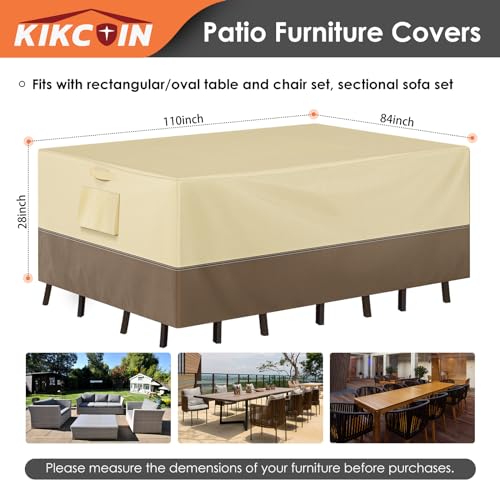Patio Furniture Covers Waterproof for Table and Chairs, Rectangular Outdoor Furniture Set Cover, Anti-Fade, Tear/Water Resistant Patio Furniture Set Covers, 110"L x 84"W x 28"H