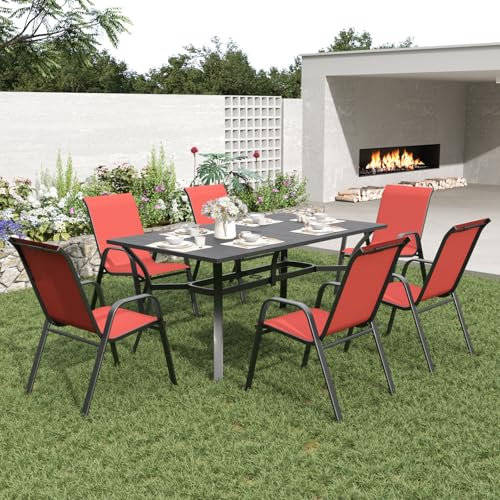 Patio Dining Chairs Set of 6 Outdoor Stackable Dining Chairs for All Weather 350lbs Capacity Heavy Duty Textilene Fabric Rustproof Metal Frame Patio Furniture for Backyard Garden Poolside ( Red )