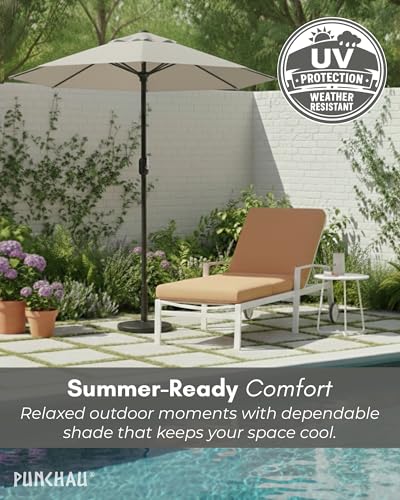 Punchau 6 Ft Outdoor Patio Umbrella - Outdoor Umbrella for Patio, Pool, Table, Garden, Deck, & Beach - Easy Open/Close Crank and Push Button Tilt Adjustment - Beige Market Umbrellas