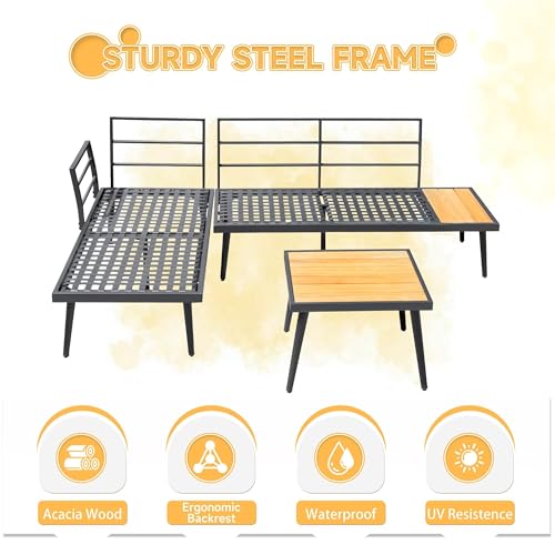 Devoko Patio Furniture Set,6 Pieces Outdoor Sectional Sofa with Cup Holder and 7.87in Wider Armrest, PE Wicker Backyard Couch Set with Coffee Table&Glass Tabletop for Deck, Porch