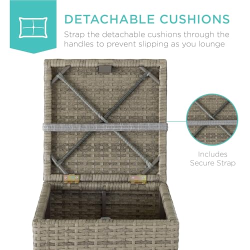 Best Choice Products Set of 2 Wicker Ottomans, Multipurpose Outdoor Furniture for Patio, Backyard, Additional Seating, Footrest, Side Table w/Storage, Removable Cushions - Cement Gray/Taupe
