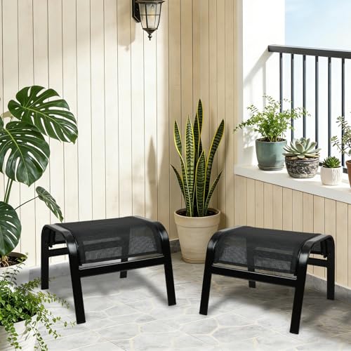 Deguifei Outdoor Ottoman Footrest Stool Assembled 2 Set Portable Footstools for Patio Garden Black