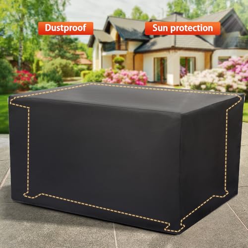 NOBLEMOOD 48 INCH Propane Fire Pit Outdoor Fire Table w/Faux Ledgestone Base, 50,000 BTU Gas Fire Pit Table w/Metal Table Top, Dustproof Cover for Outdoor, Patio, Garden, CSA Certification