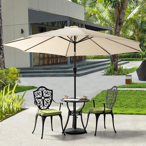 NUU GARDEN Outdoor 3-Piece Bistro Set with Cushions, Round 24 Inch Cast Aluminum Bistro Table with 2.17" Umbrella Hole, 2 Cast Aluminum Bistro Chairs, for Patio, Garden, Backyard and Balcony, Black