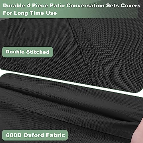Gasadar 4-Piece Patio Furniture Covers Set, Waterproof Outdoor Furniture Set Covers for Outdoor Loveseat, Chair and Coffee Table, Heavy Dut 600D, Black