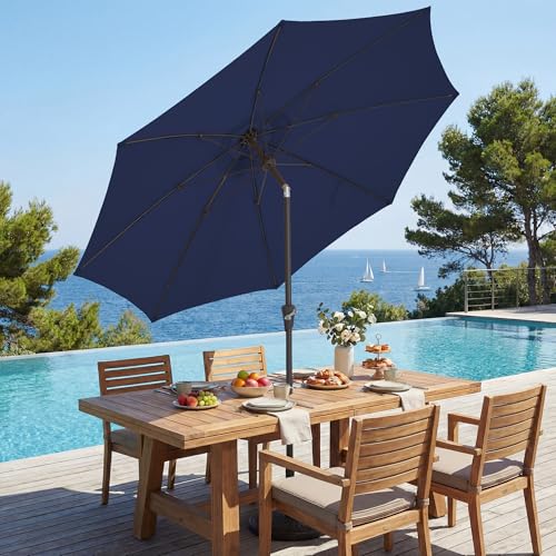 JEAREY 9FT Outdoor Patio Umbrella,Market Table Umbrella with 8 Fiberglass Ribs, Pool Umbrella with Tilt and Crank, UV Protection Lightweight & Wind-Resistant for Lawn, Garden, Deck and Backyard, Navy