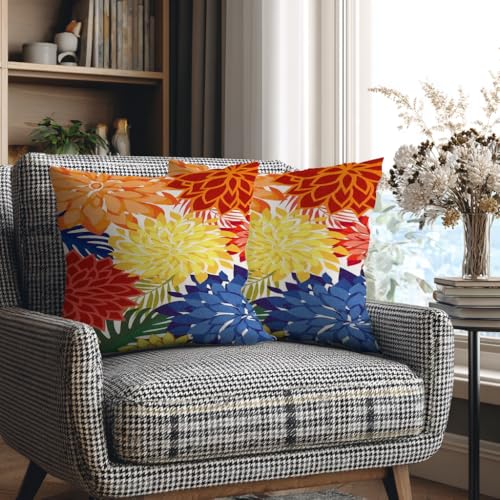 mellicoma Waterproof Outdoor Pillow Covers 18x18 Pack of 2 Vibrant Floral Collage Throw Outdoor Pillows for Garden Funiture Patio Home