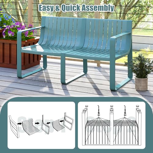 Tangkula Patio Loveseat, Weather-Resistant Plastic 2-Person Bench with Curved Backrest, Outdoor Conversation Furniture with Slatted Design for Patio, Poolside, Backyard, Garden, Deck, Lawn (Blue)