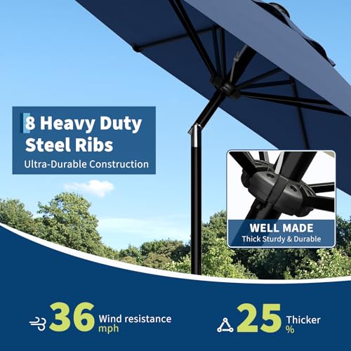 GarveeLife 9FT Umbrella Outdoor Patio, Table Umbrella with Push Button Tilt and Crank, 8 Sturdy Ribs Waterproof UV Protection for Garden, Pool, Deck, Backyard, Market (Navy)