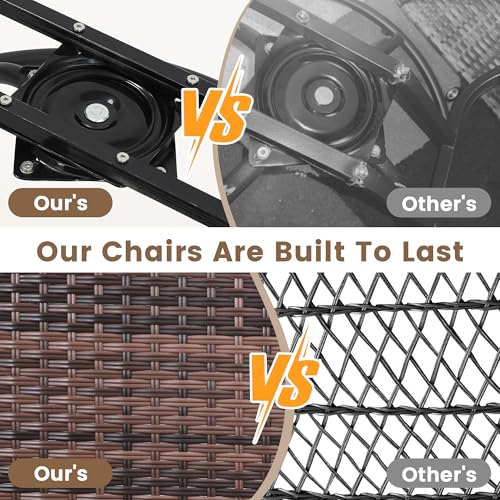 wildformers Luxury Outdoor Swivel Wicker Glider Patio Chairs with Table Set, Overstuffed Washable Cushions, Ideal for Porch, Balcony, Deck, Brown Rattan and Beige Cushion