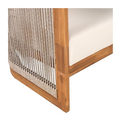 Christopher Knight Home Dora Set of 2 Patio Club Chair with Cushions, Acacia Wood Lounge Chair Outdoor, Woven Accents, Curved Design Side Chair for Balcony Backyard Garden Poolside, Beige + Teak