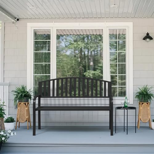 Xalvora Outdoor Bench Garden Bench, 50" Anti-Rust Patio Bench Clearance, Iron Metal Frame Outdoor Benches Weatherproof for Front Porch, Yard, Lawn, Deck